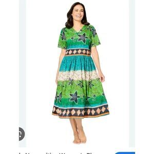 Only Necessities Green & Turquoise Calypso Print Tiered Dress sz 2X ( 26/28) EUC